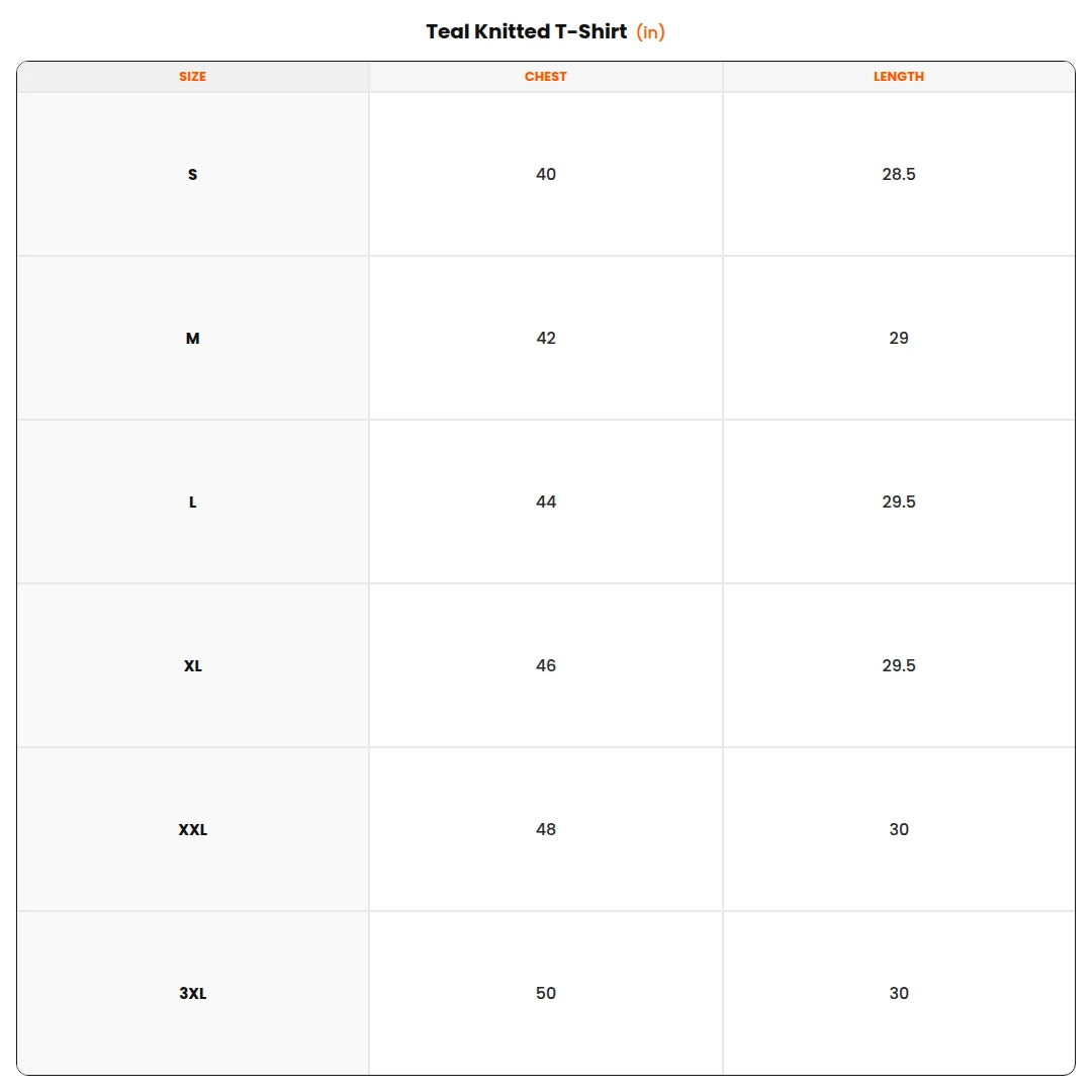 Size chart - Teal Knitted T-Shirt