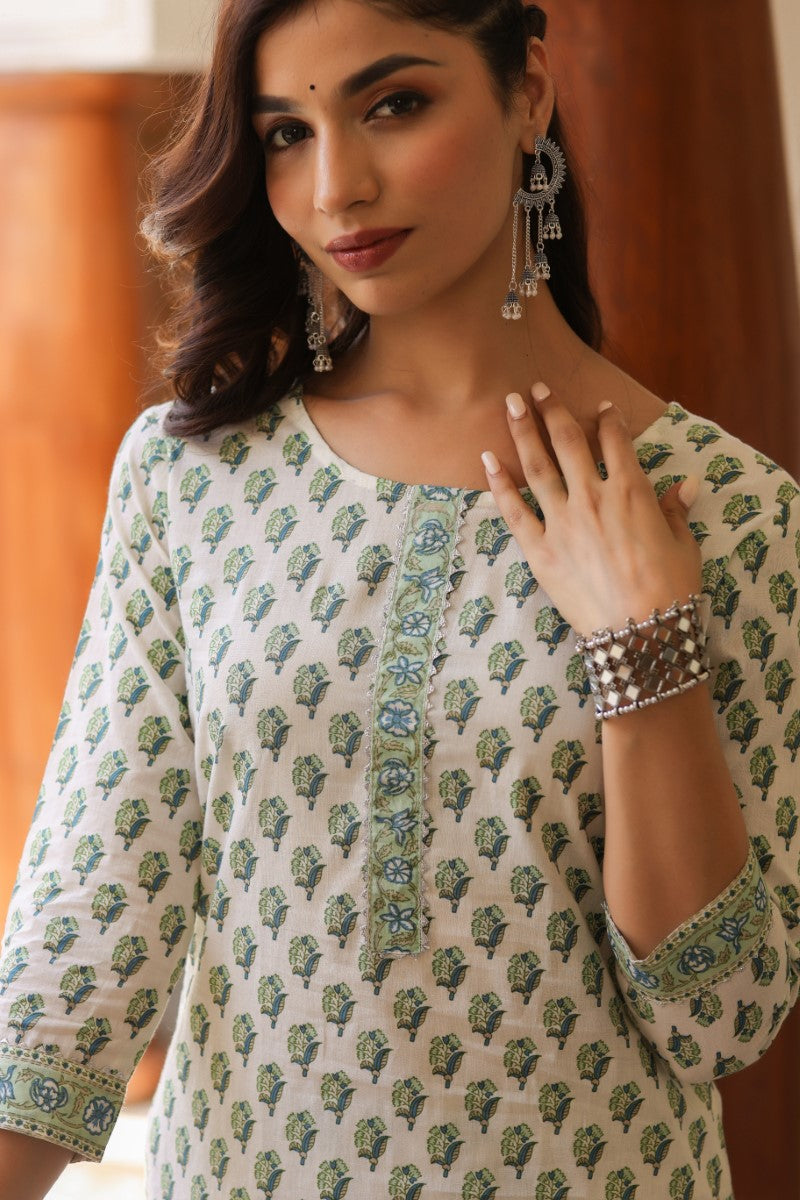 Off White Rayon Blend Gotta Patti Kurta Set - Off White