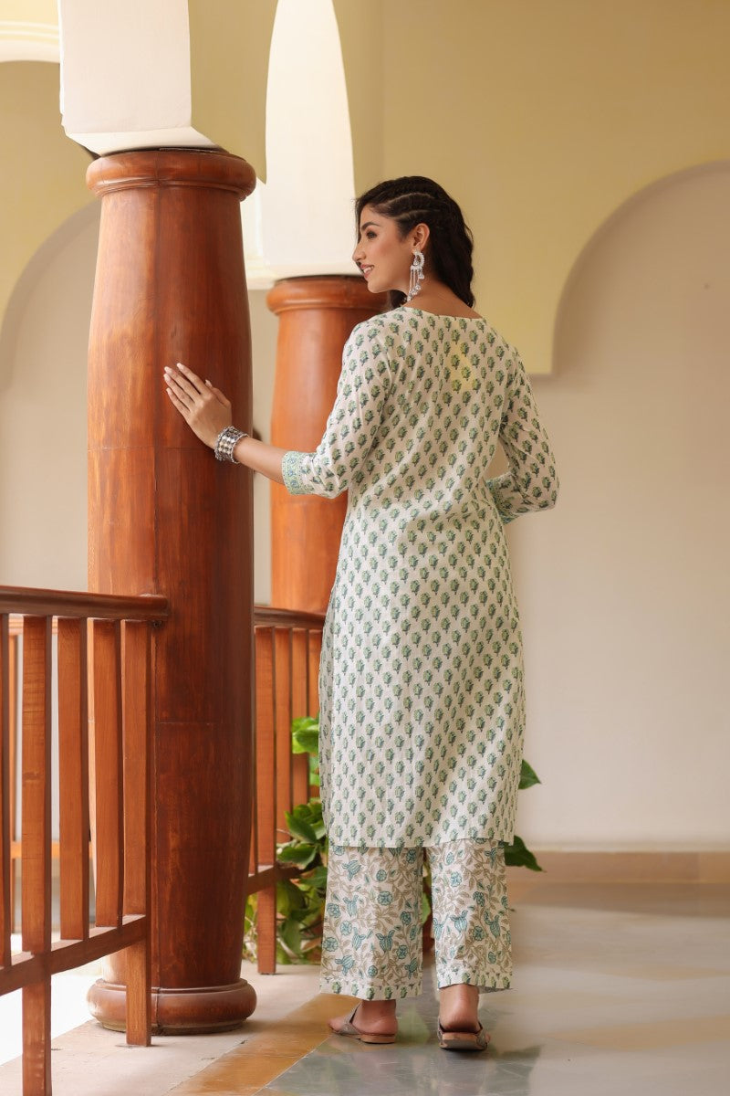 Off White Rayon Blend Gotta Patti Kurta Set - Off White