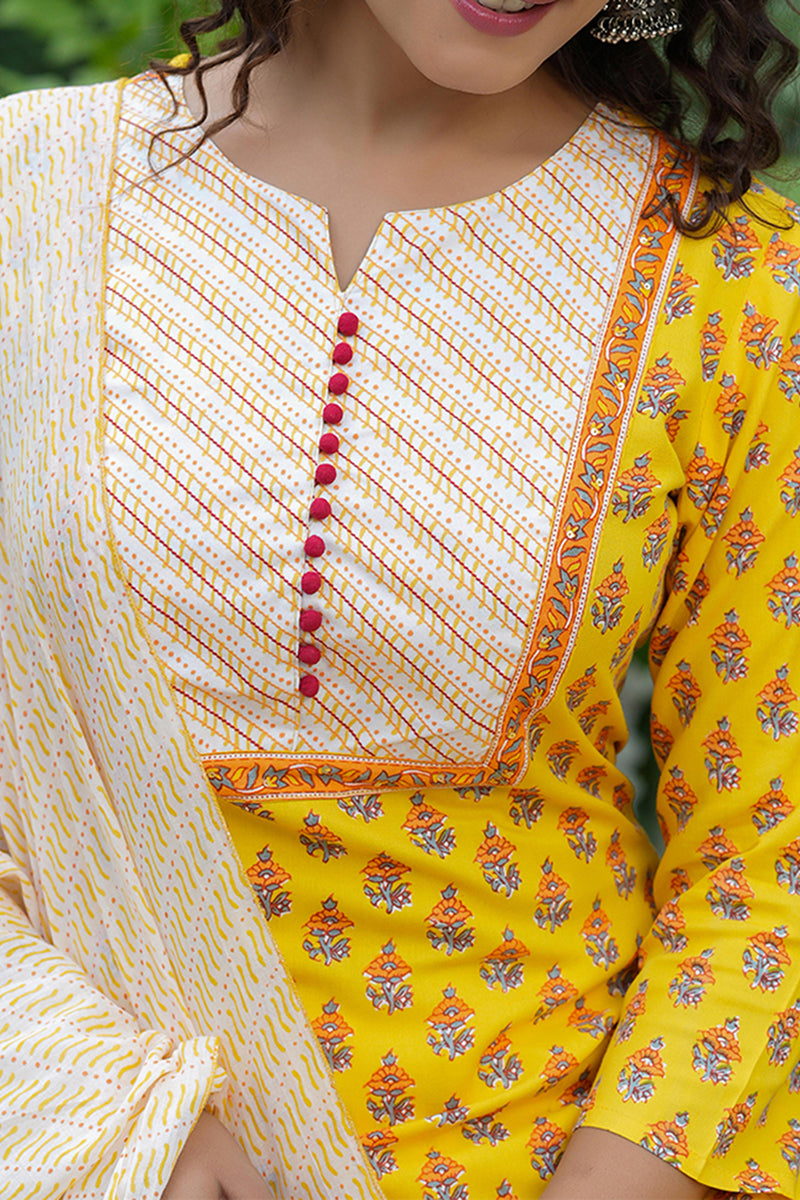 Yellow Rayon Blend Straight Suit Set - Yellow