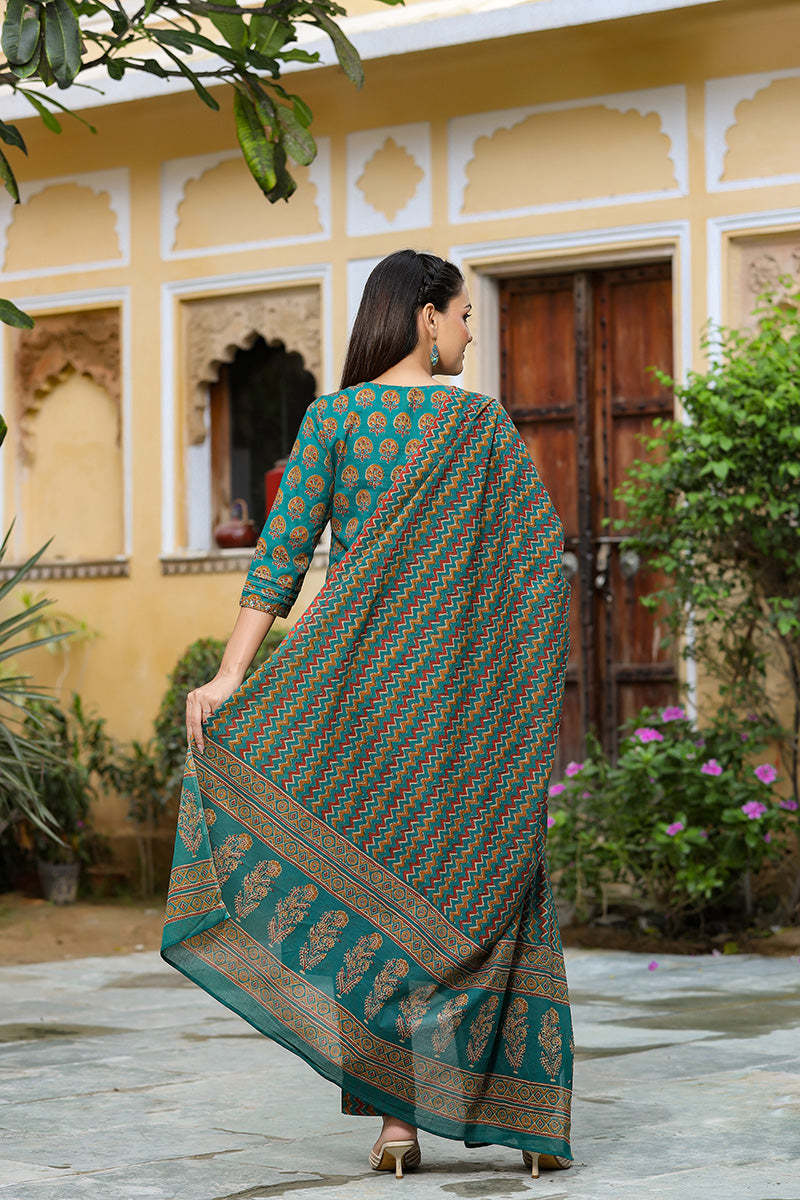 Teal Green Rayon Blend Straight Suit Set - Green
