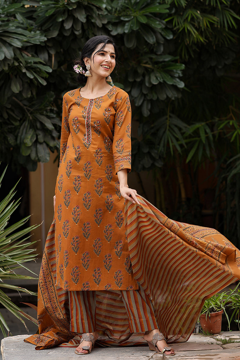 Mustard Rayon Blend Straight Suit Set - Yellow