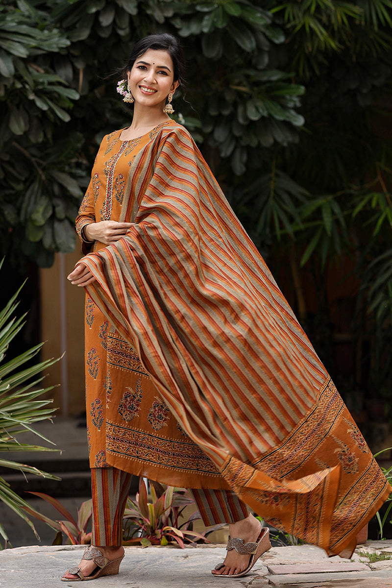 Mustard Rayon Blend Straight Suit Set - Yellow