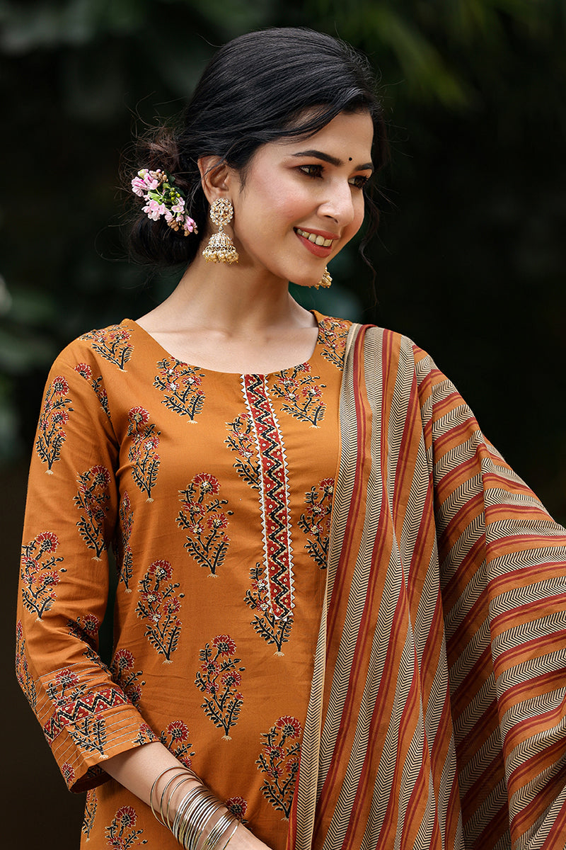Mustard Rayon Blend Straight Suit Set - Yellow