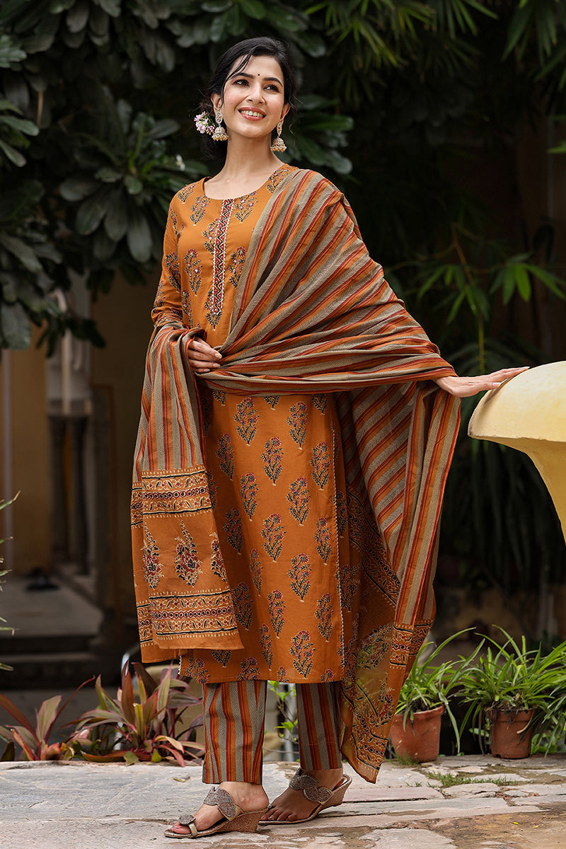 Mustard Rayon Blend Straight Suit Set - Yellow