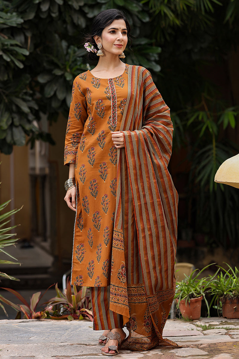 Mustard Rayon Blend Straight Suit Set - Yellow