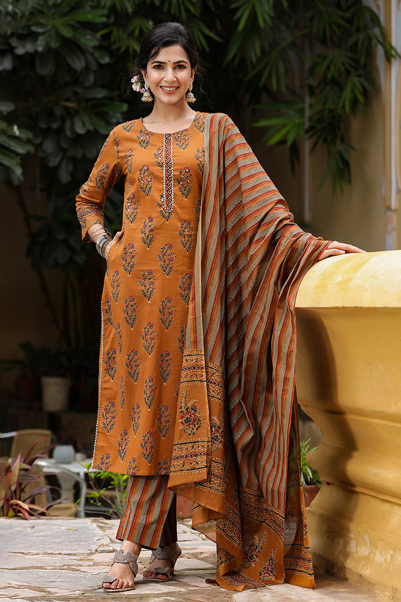 Mustard Rayon Blend Straight Suit Set - Yellow