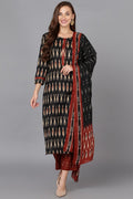 Black Ethnic Motifs Printed Panelled Rayon Blend Kurta - Black