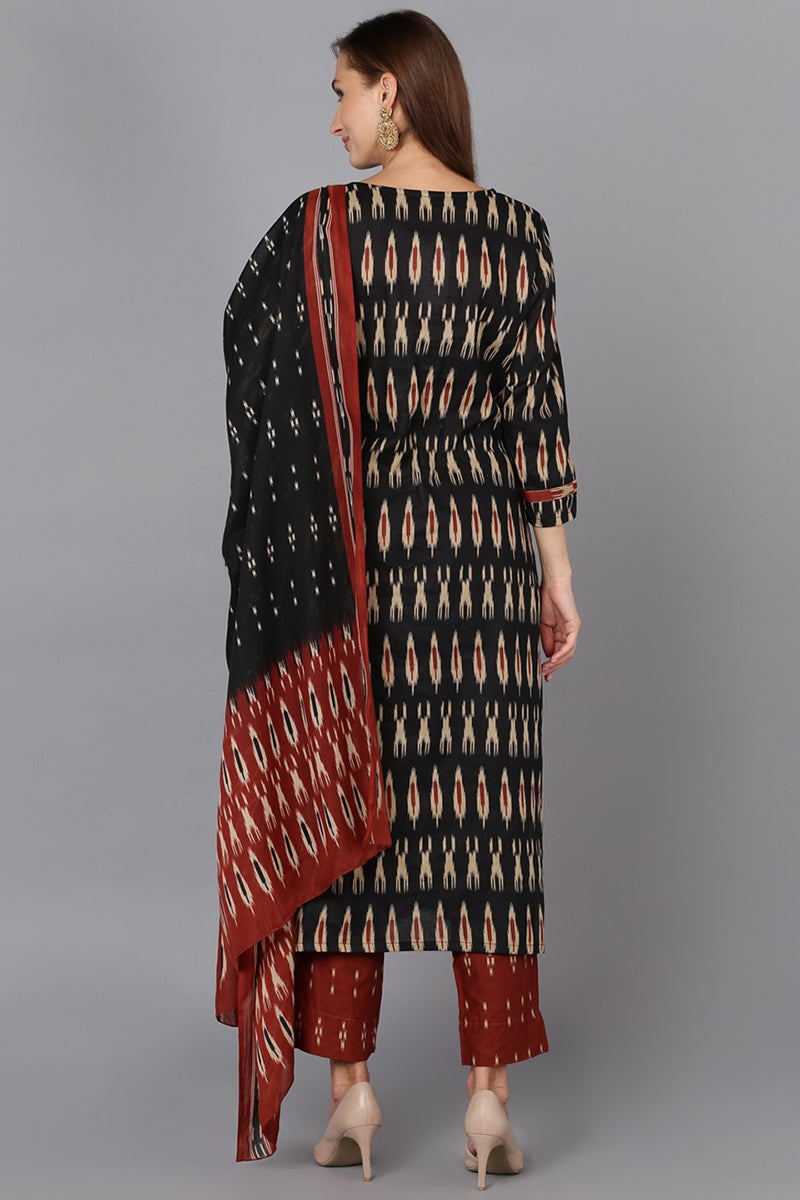Black Ethnic Motifs Printed Panelled Rayon Blend Kurta - Black