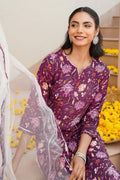 Purple Rayon Blend Floral Straight Kurta Pant With Dupatta - Purple
