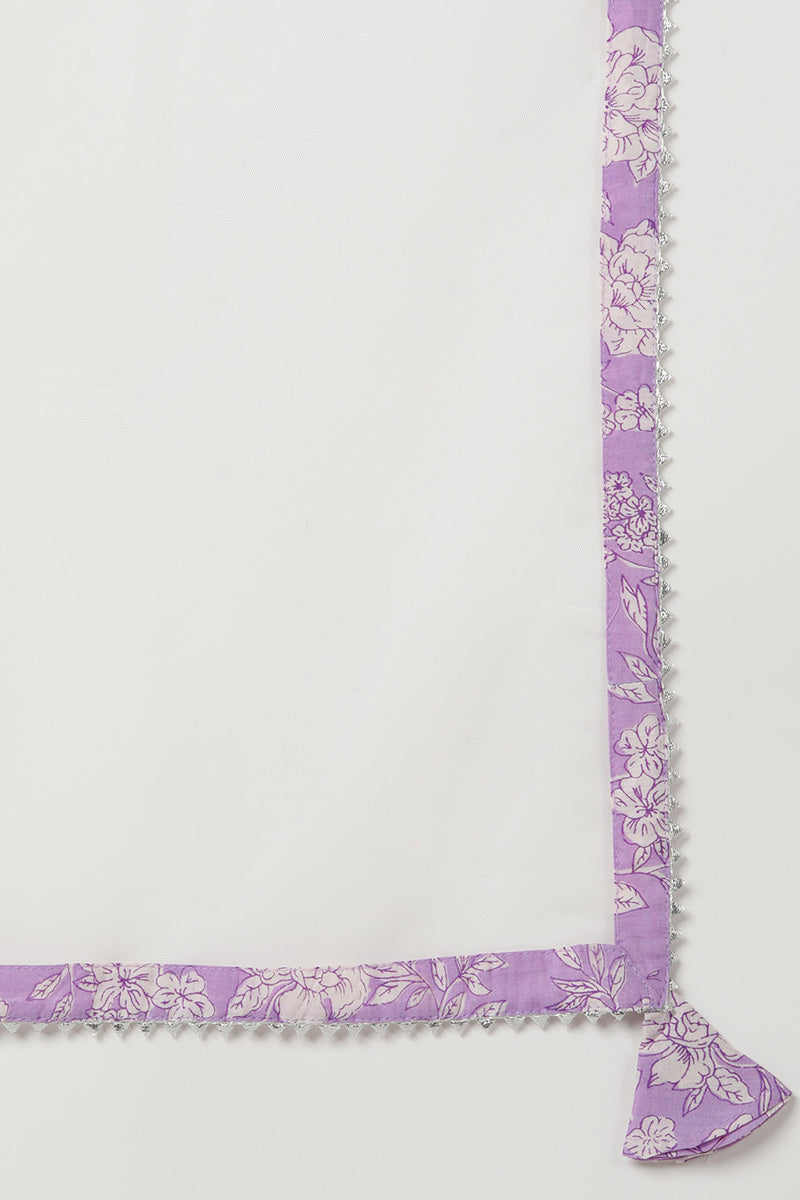 Purple Rayon blend Floral Straight Kurta Pant With Dupatta - Purple