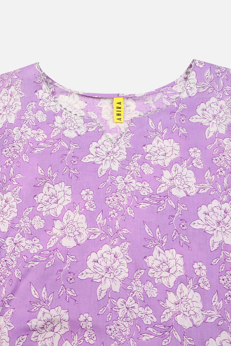 Purple Rayon blend Floral Straight Kurta Pant With Dupatta - Purple
