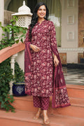 Maroon Rayon Blend Floral Printed Straight Suit Set - Maroon