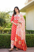 Orange Rayon Blend Bandhani Embroidered Straight Trouser Bottom Suit Set - Orange