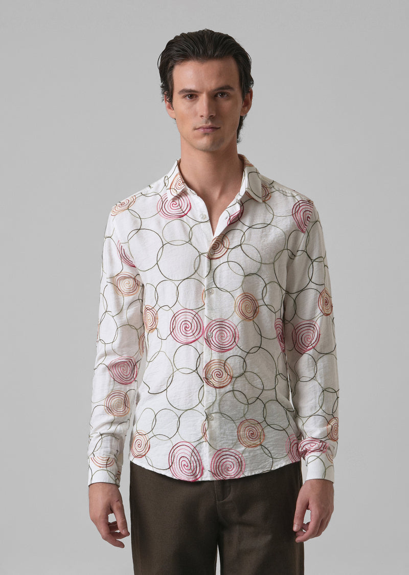 White Circular Embroidered Shirt