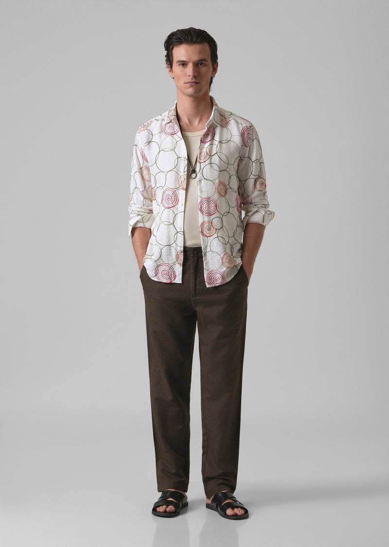 White Circular Embroidered Shirt