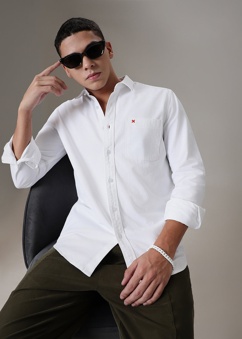 White Plain Cotton Single Pocket Shirt