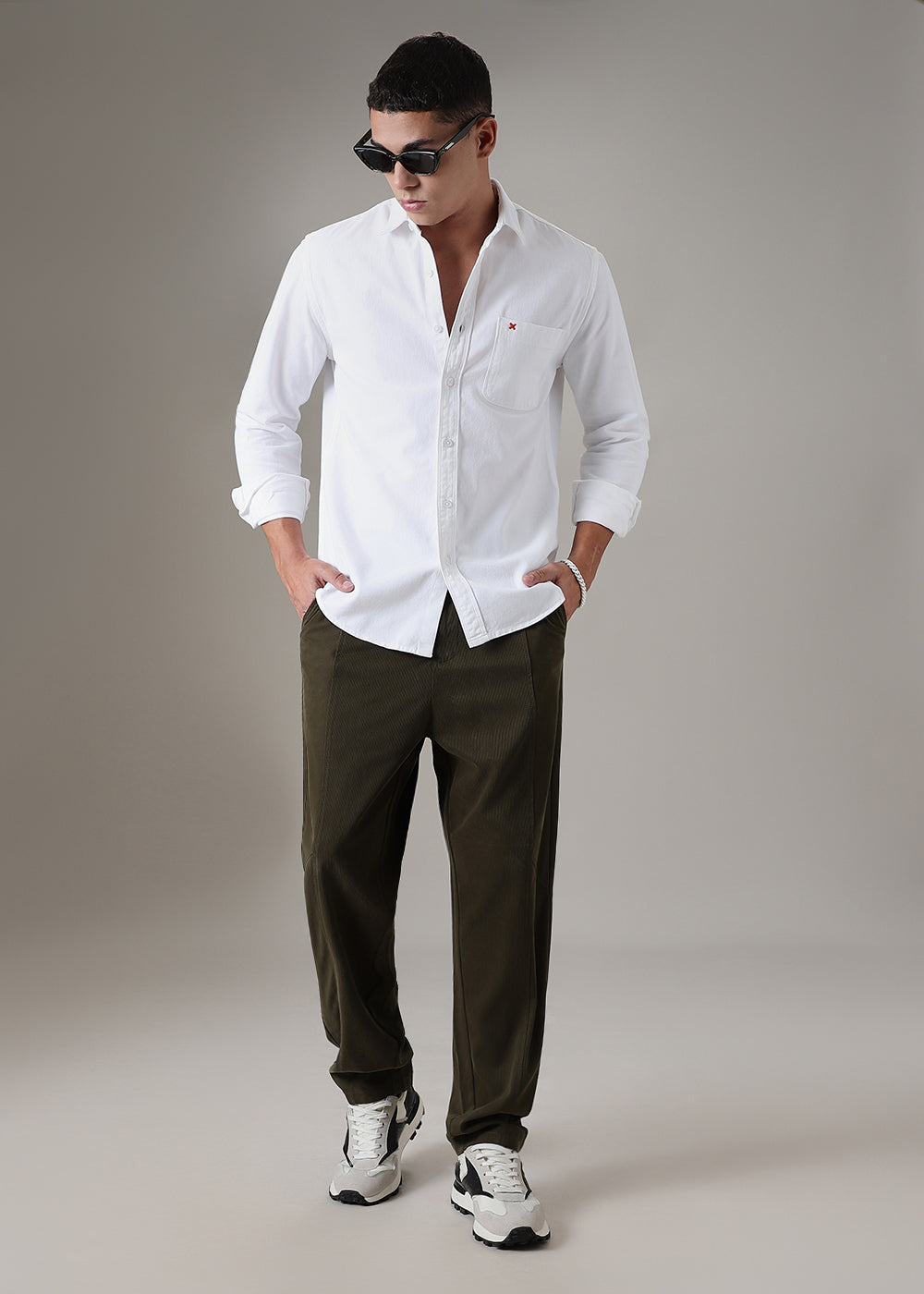 White Plain Cotton Single Pocket Shirt
