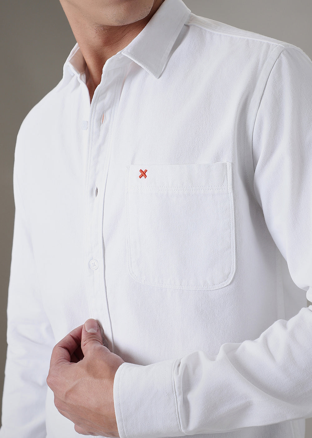 White Plain Cotton Single Pocket Shirt
