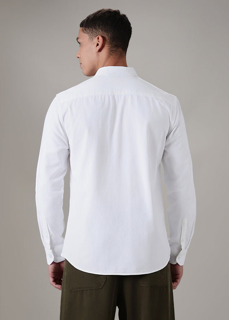 White Plain Cotton Single Pocket Shirt