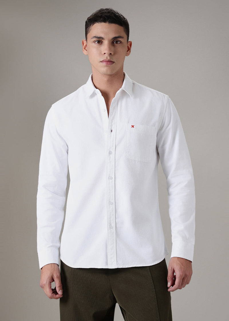 White Plain Cotton Single Pocket Shirt