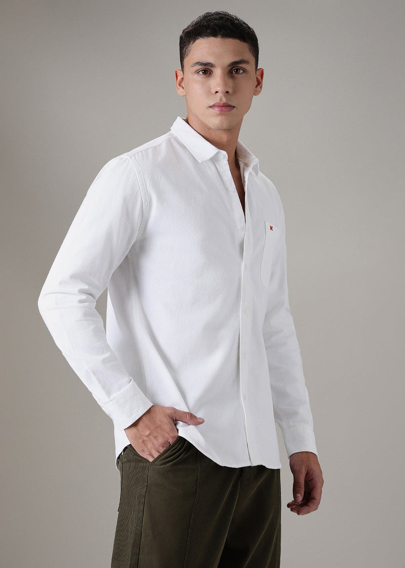 White Plain Cotton Single Pocket Shirt