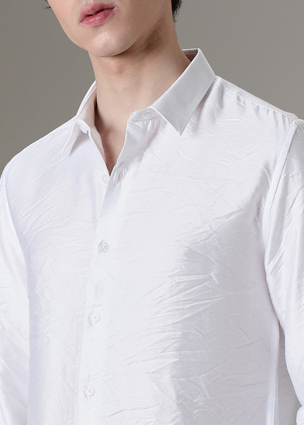 White Plain Crushed Satin Shirt