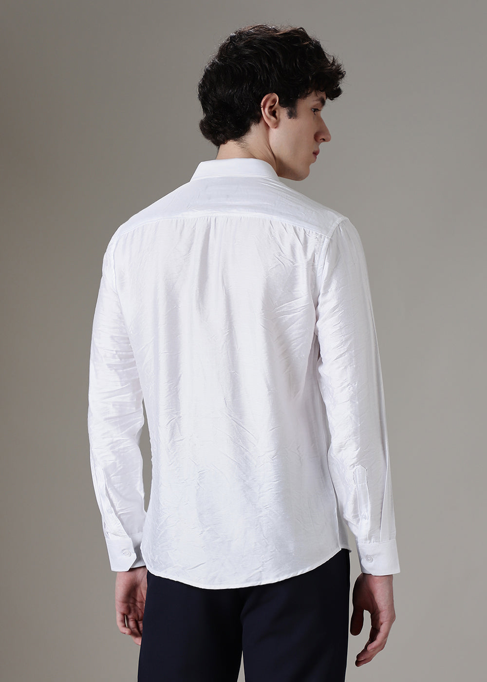 White Plain Crushed Satin Shirt