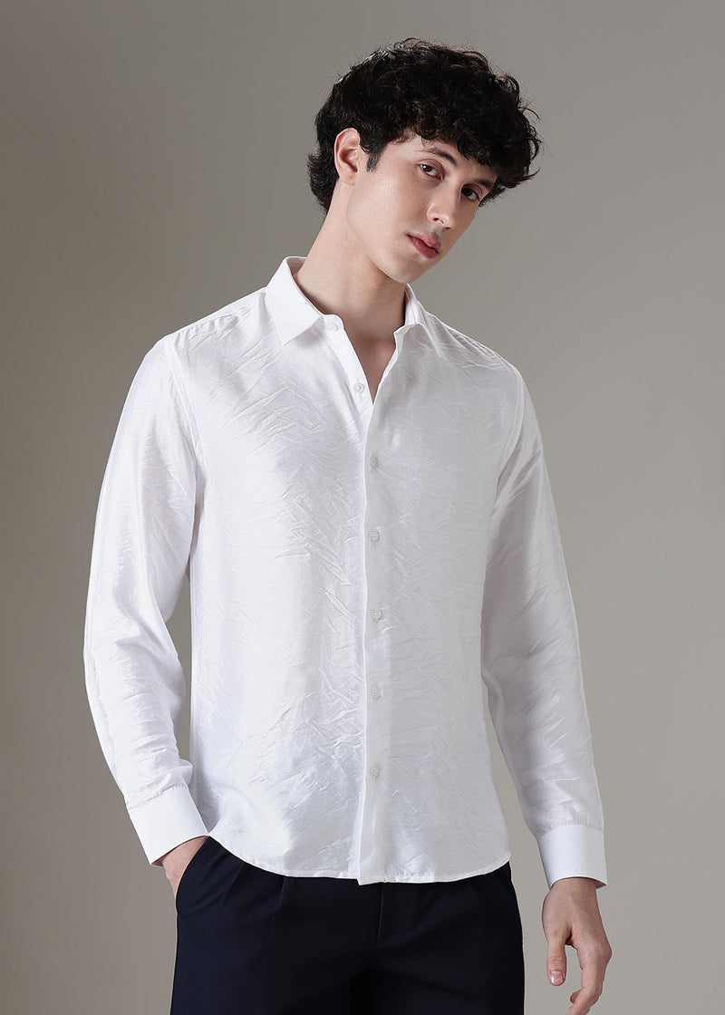 White Plain Crushed Satin Shirt