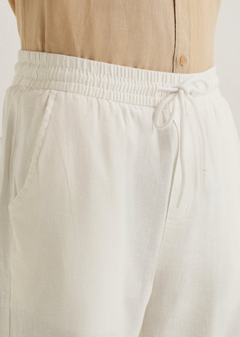 White Drawstring Linen Pant