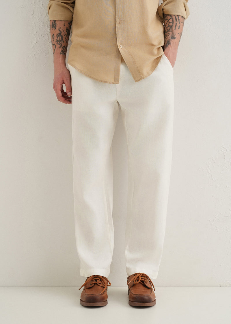 White Drawstring Linen Pant