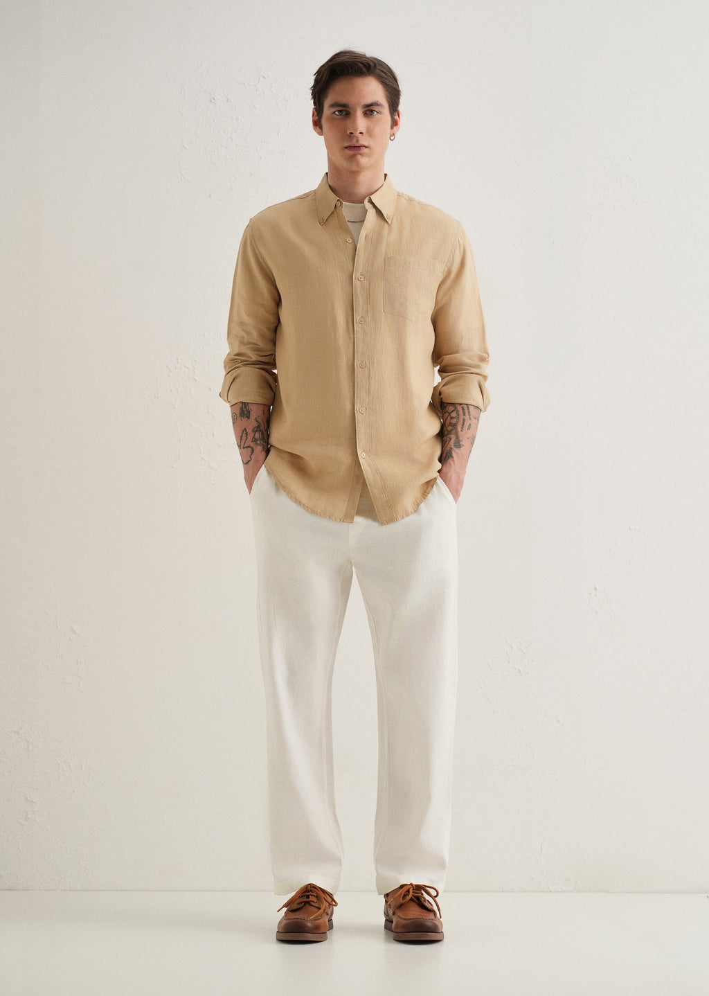 White Drawstring Linen Pant