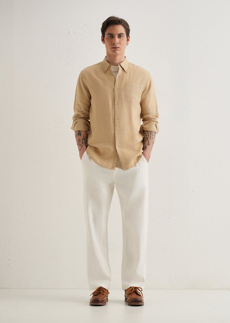 White Drawstring Linen Pant