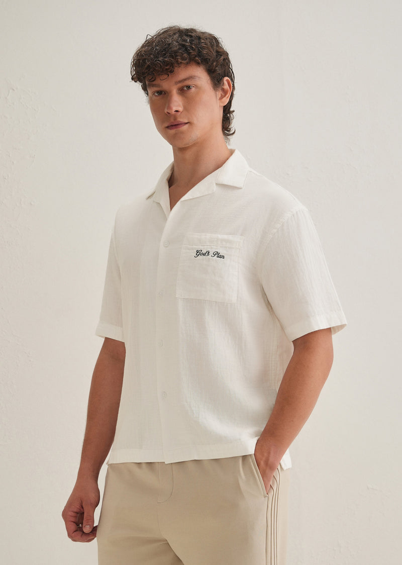 White Embroidered Double Cloth Cotton Shirt