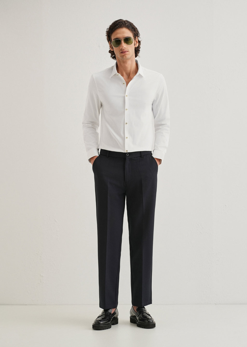 White Glossy Gold Embellished Button Shirt
