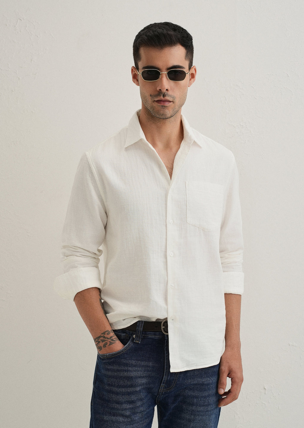 White Double Cloth Cotton Shirt