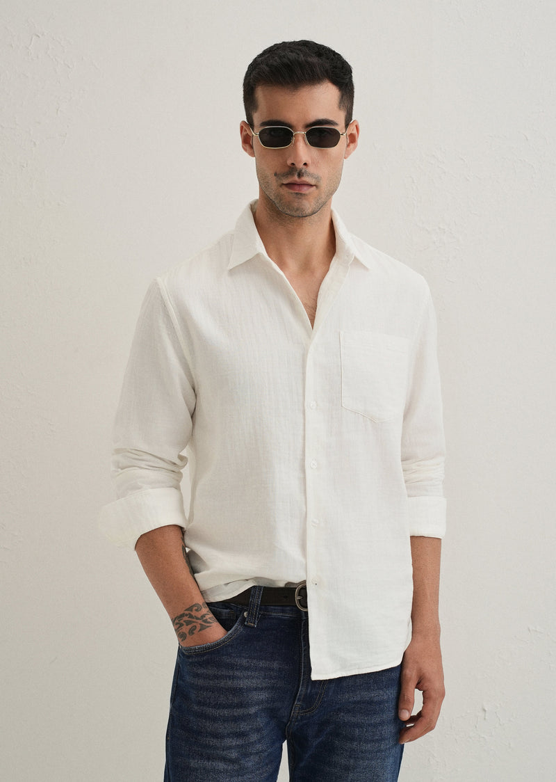 White Double Cloth Cotton Shirt