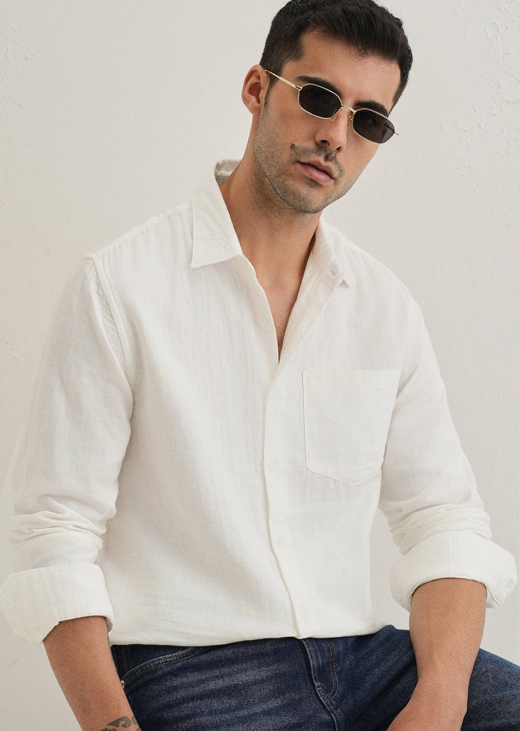 White Double Cloth Cotton Shirt