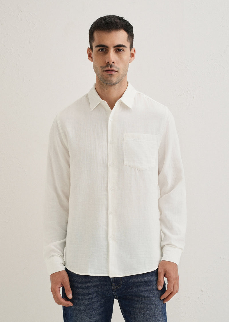 White Double Cloth Cotton Shirt