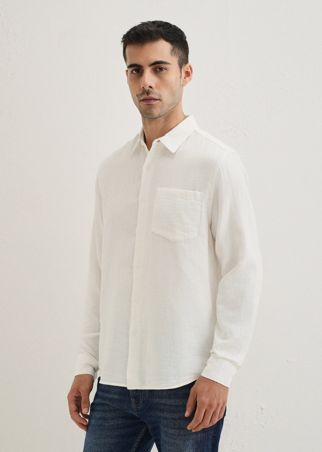 White Double Cloth Cotton Shirt