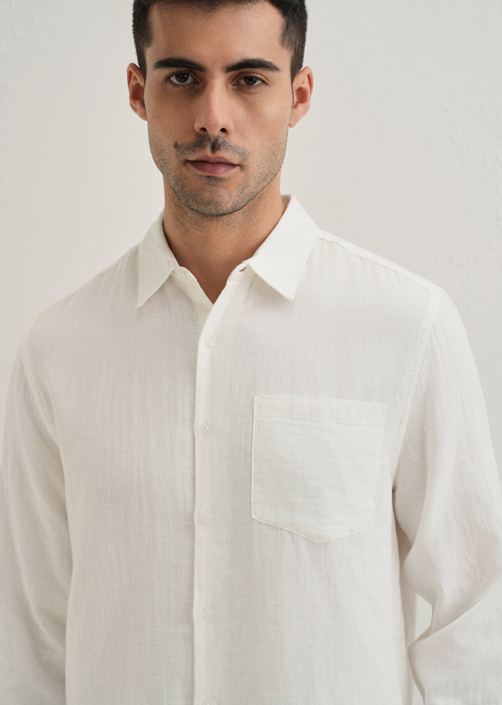 White Double Cloth Cotton Shirt