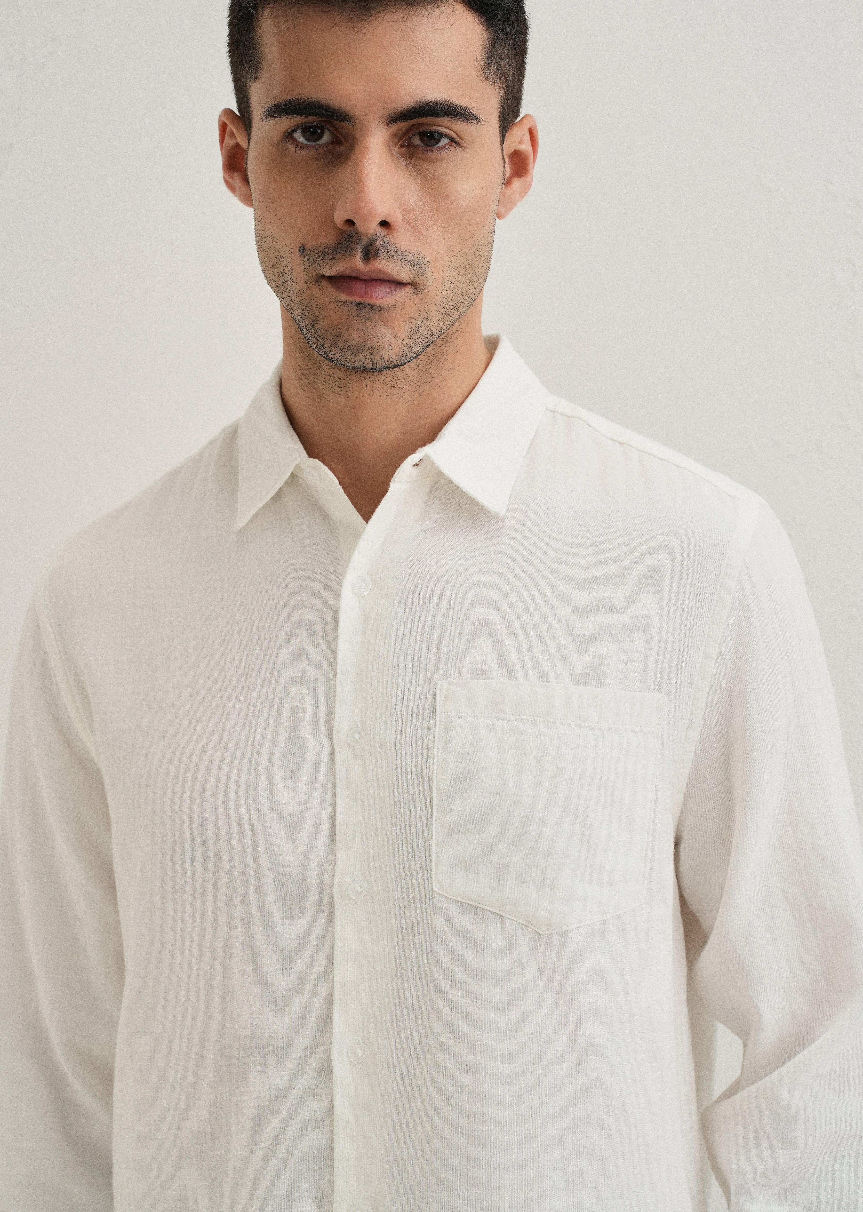 White Double Cloth Cotton Shirt
