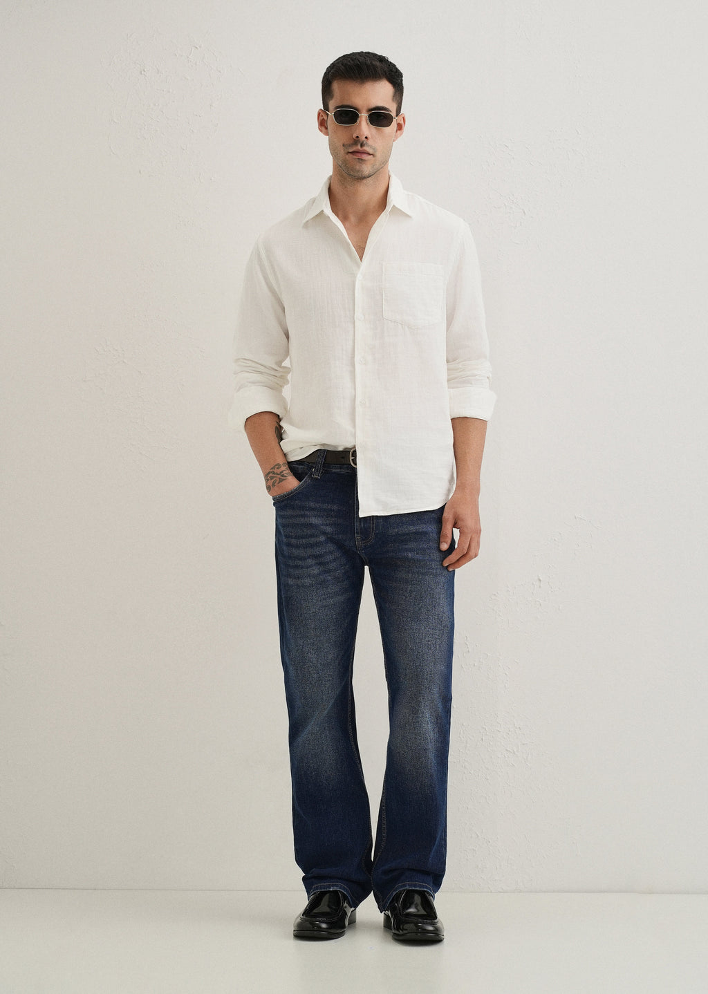 White Double Cloth Cotton Shirt