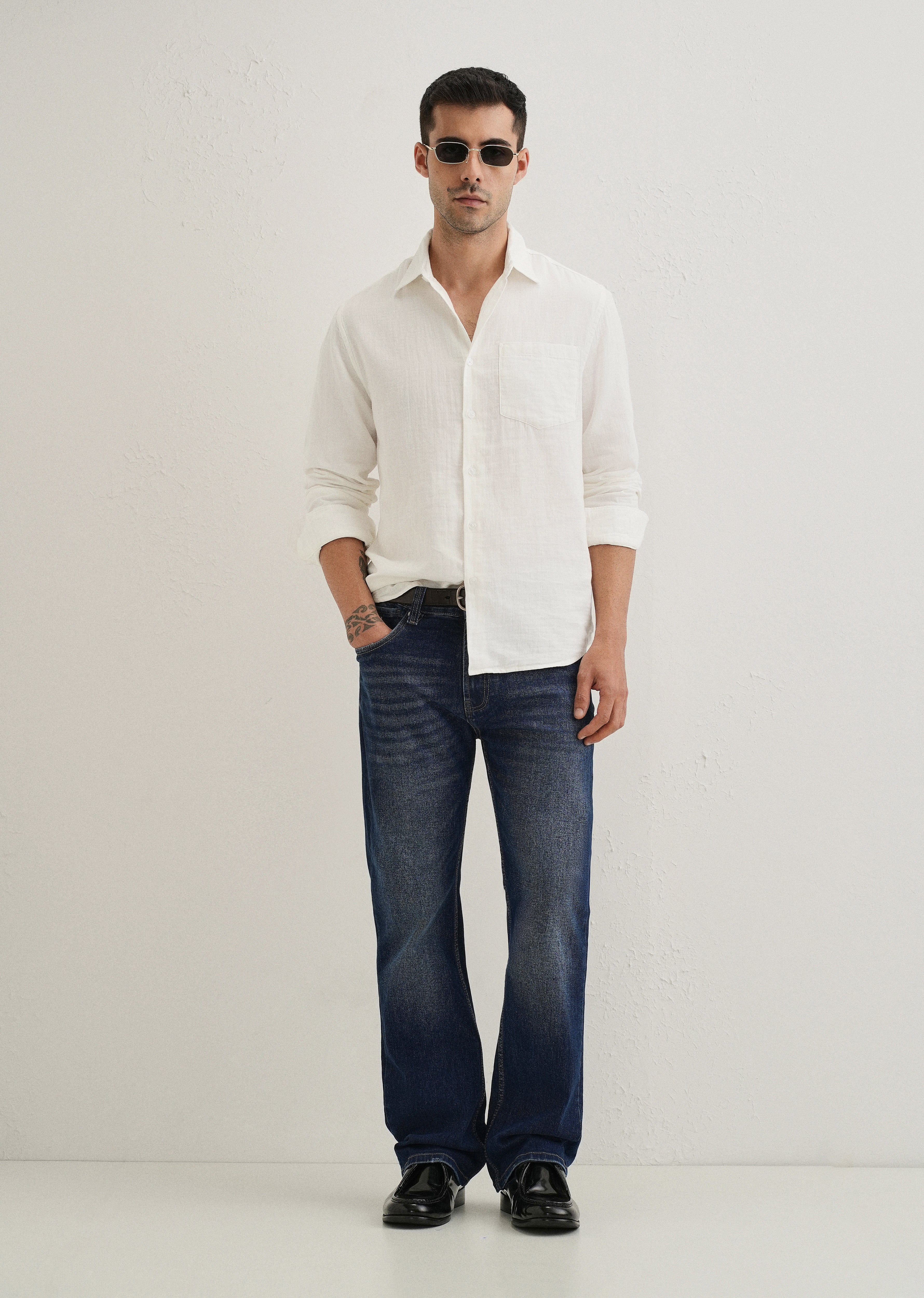 White Double Cloth Cotton Shirt