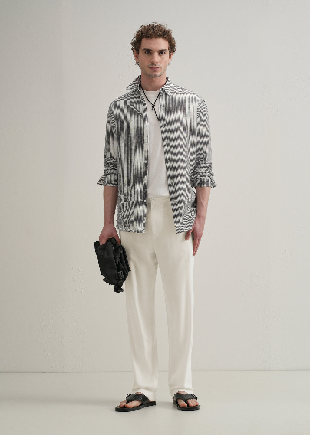 White Relaxed Fit Blended Linen Trouser