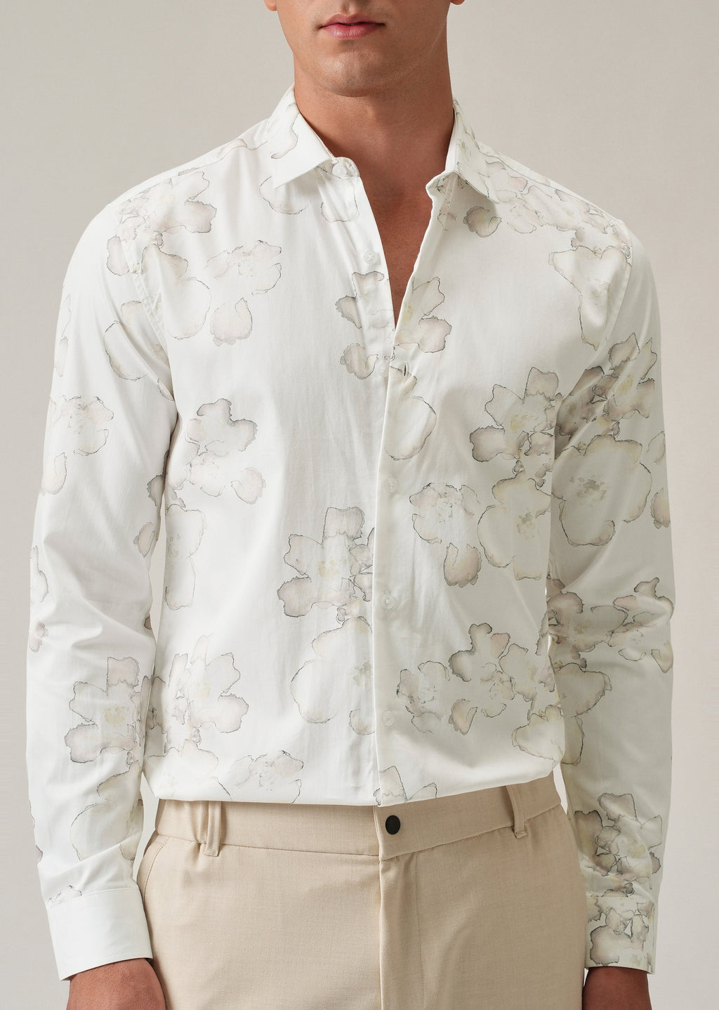 White Watercolour Flora Print Shirt
