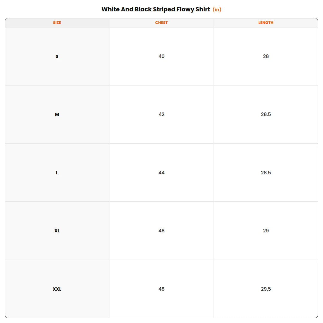 Size chart - White And Black Striped Flowy Shirt