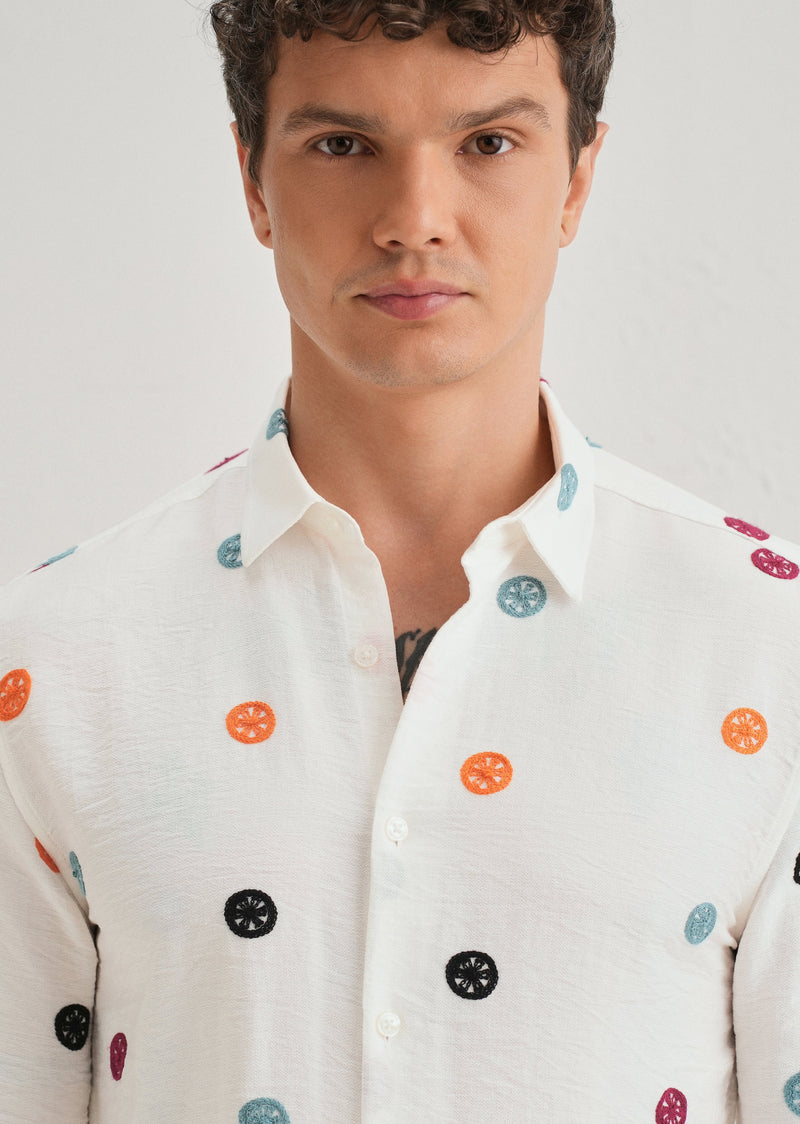 White Florescent Embroidered Shirt