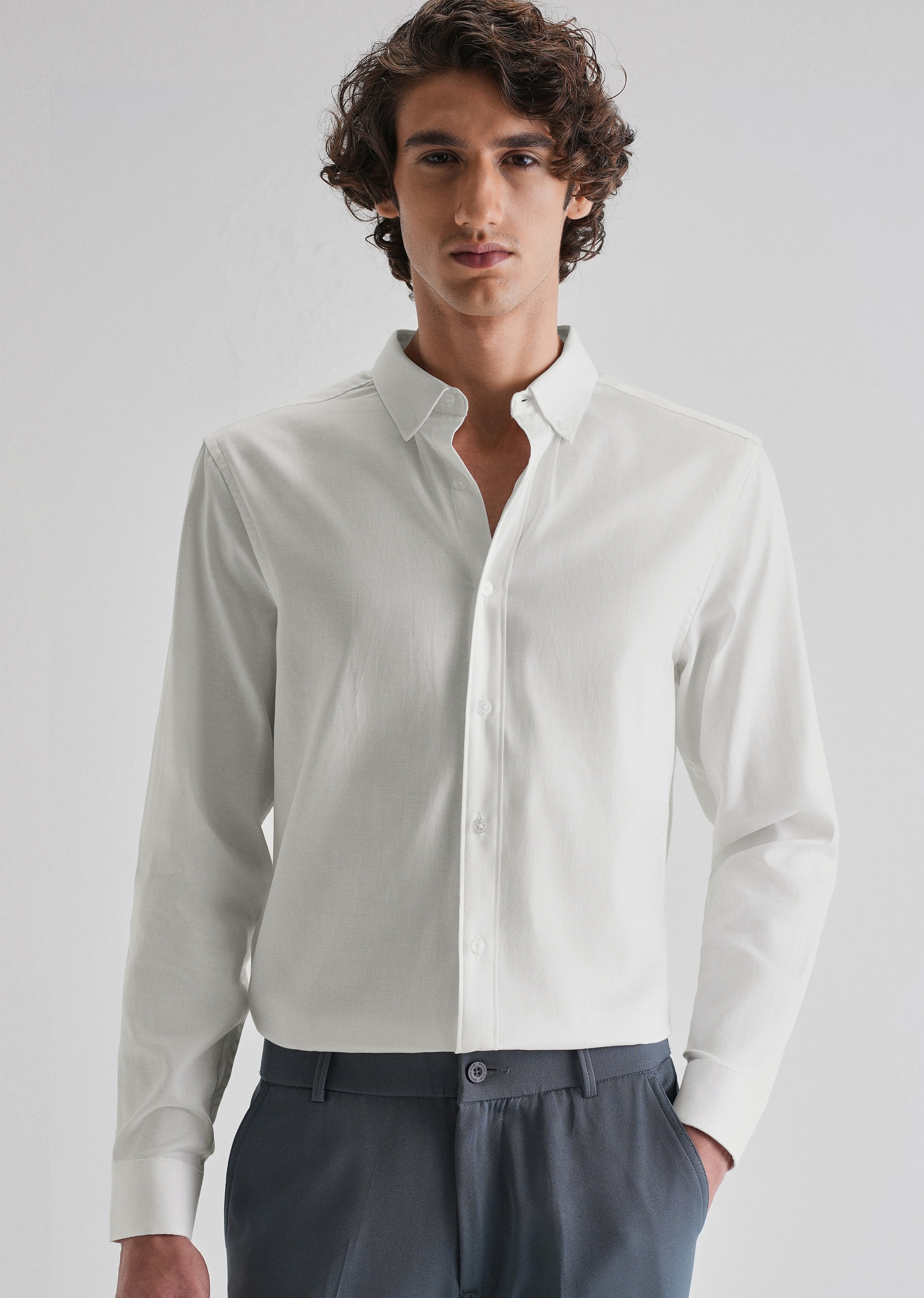 White Plain Blended Cotton Regular Fit Shirt