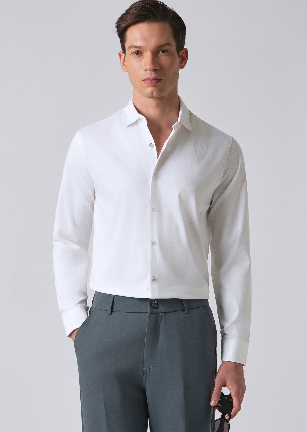White Cotton Stretch Plain Shirt